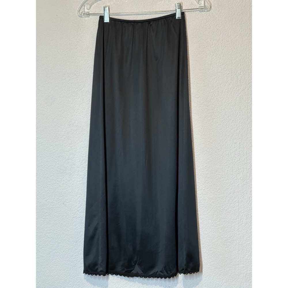 Vtg 70s Warners Perfect Measure Black Half Slip Skirt Scalloped Lace Hem S 21x32